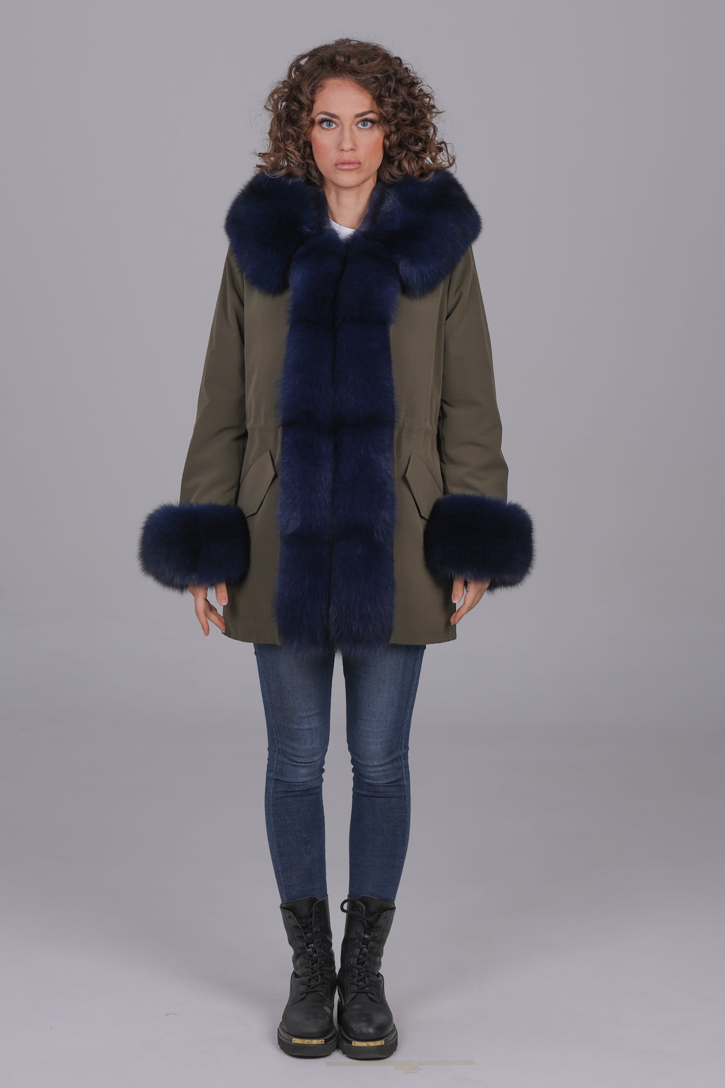 Parka long  in misto cotone impermeabile Fox Blue