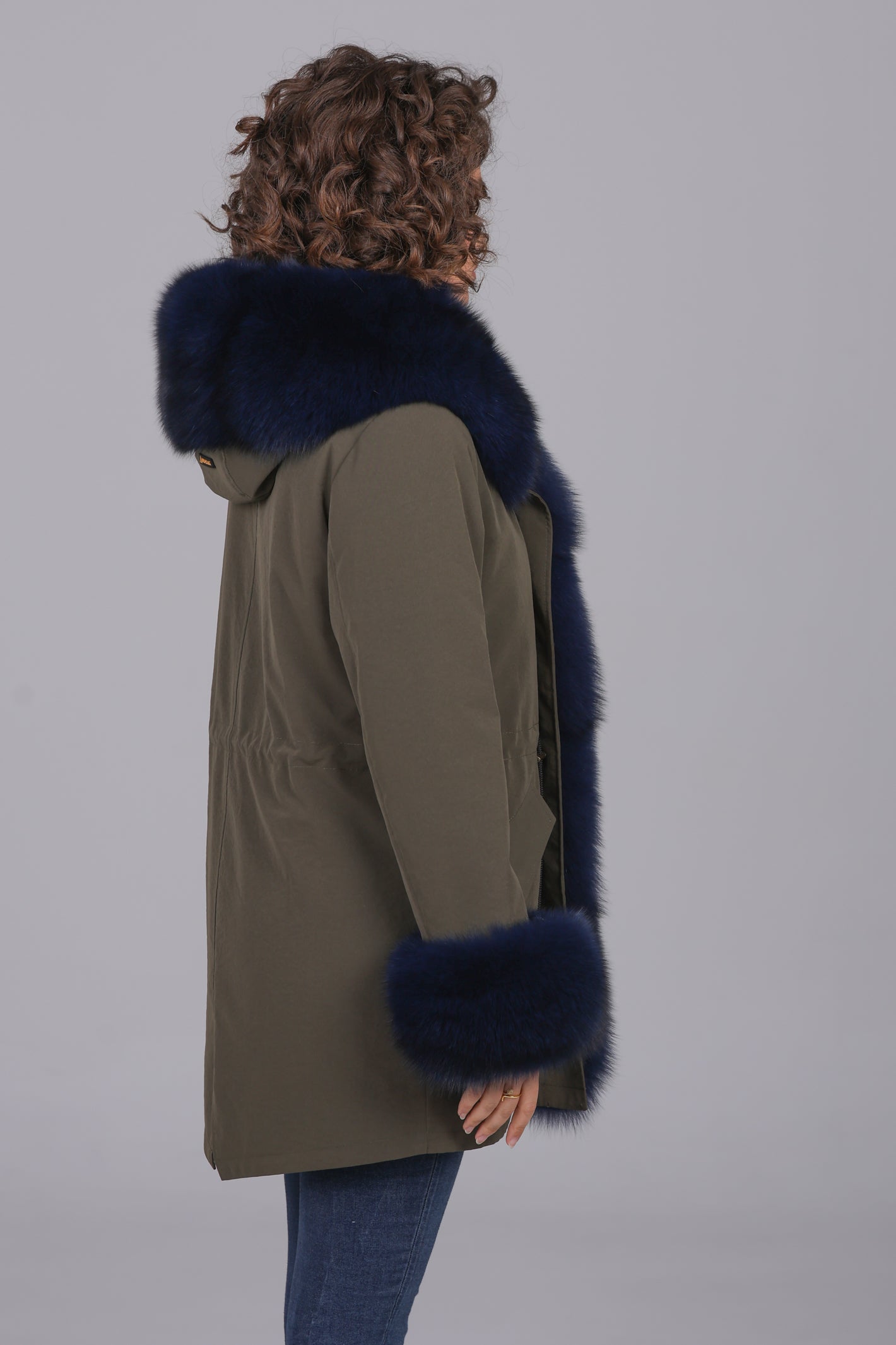 Parka long  in misto cotone impermeabile Fox Blue