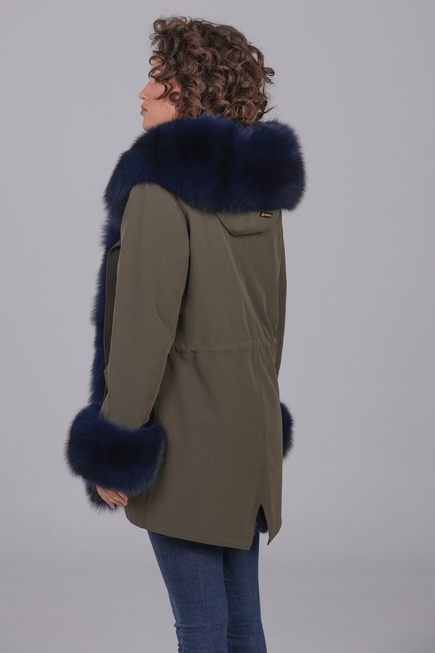 Parka long  in misto cotone impermeabile Fox Blue