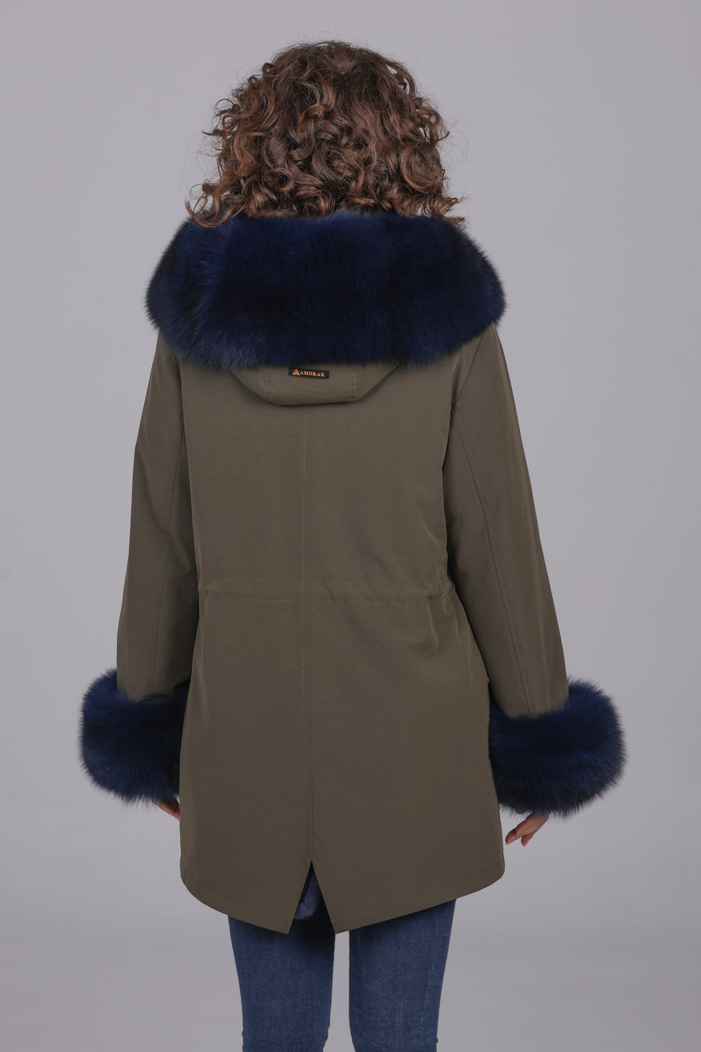 Parka long  in misto cotone impermeabile Fox Blue