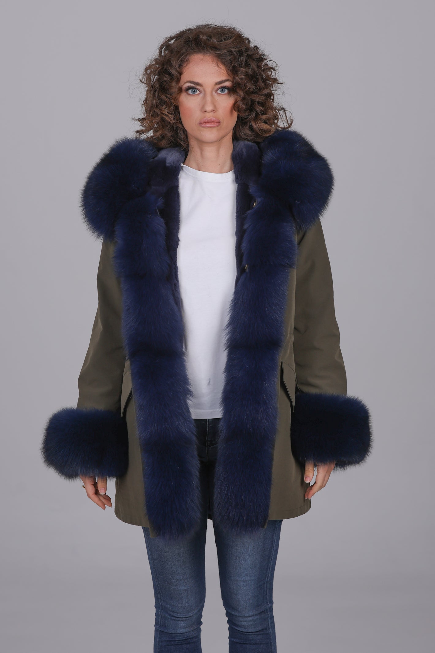 Parka long  in misto cotone impermeabile Fox Blue