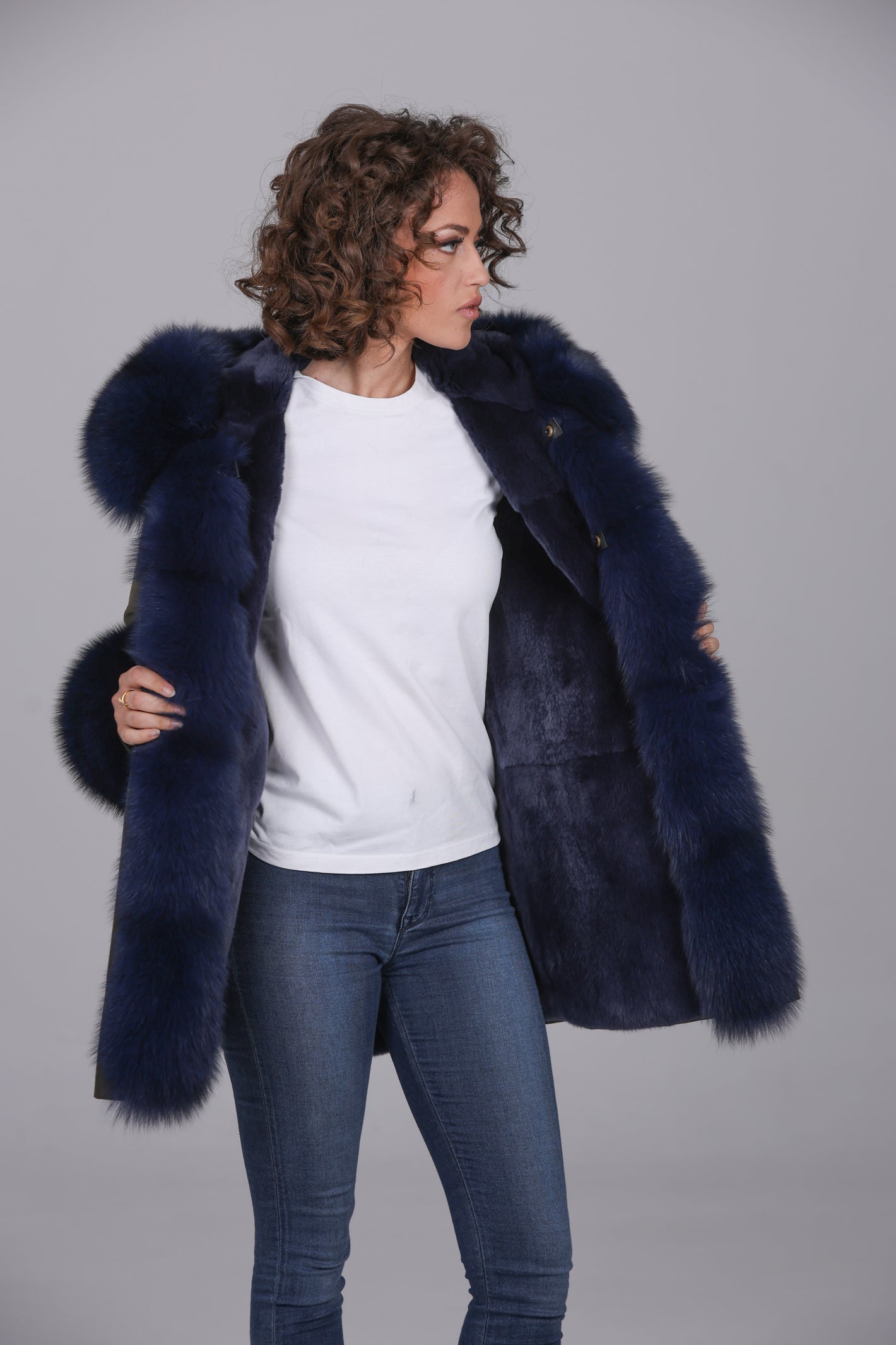 Parka long  in misto cotone impermeabile Fox Blue