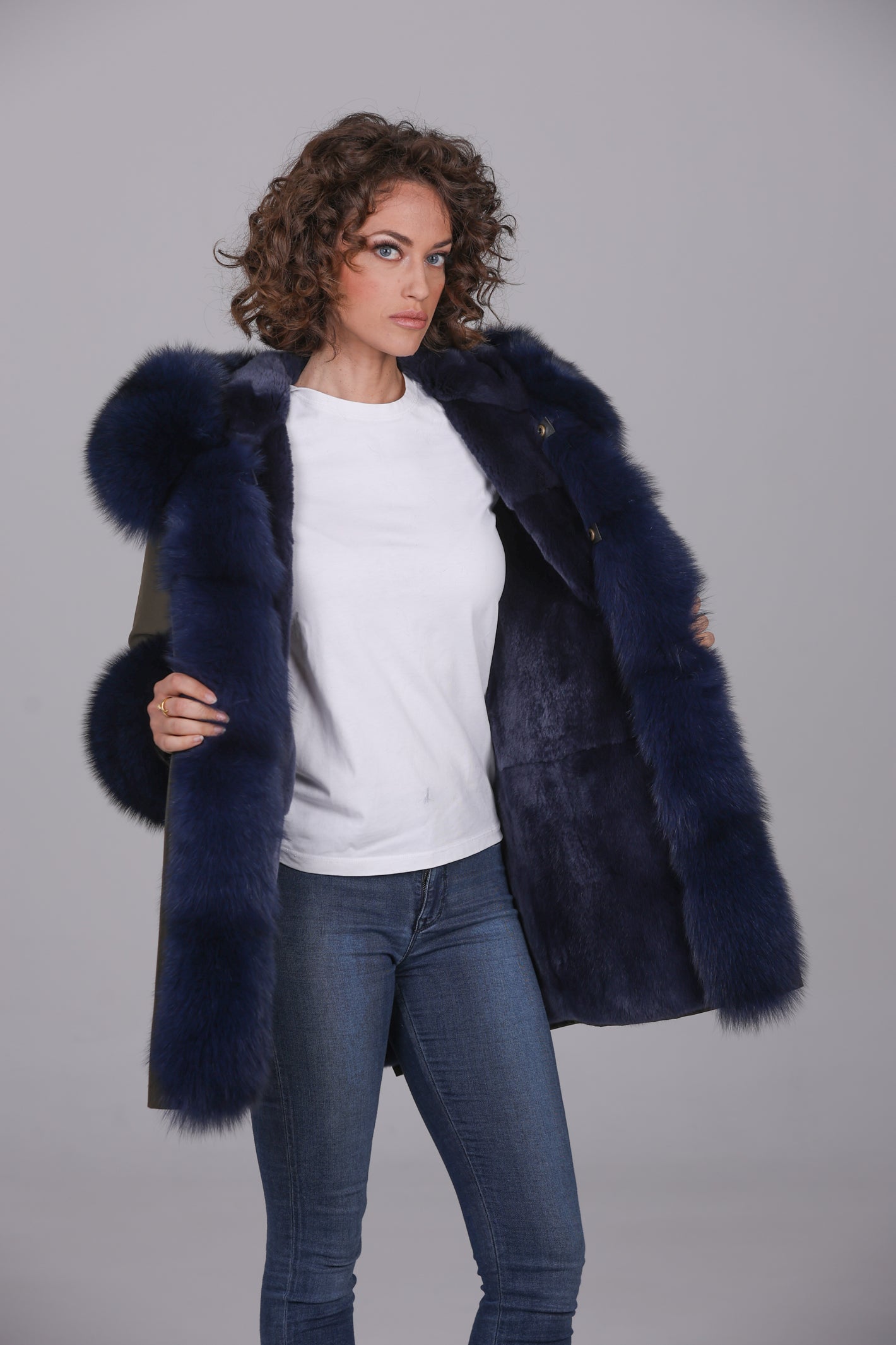 Parka long  in misto cotone impermeabile Fox Blue