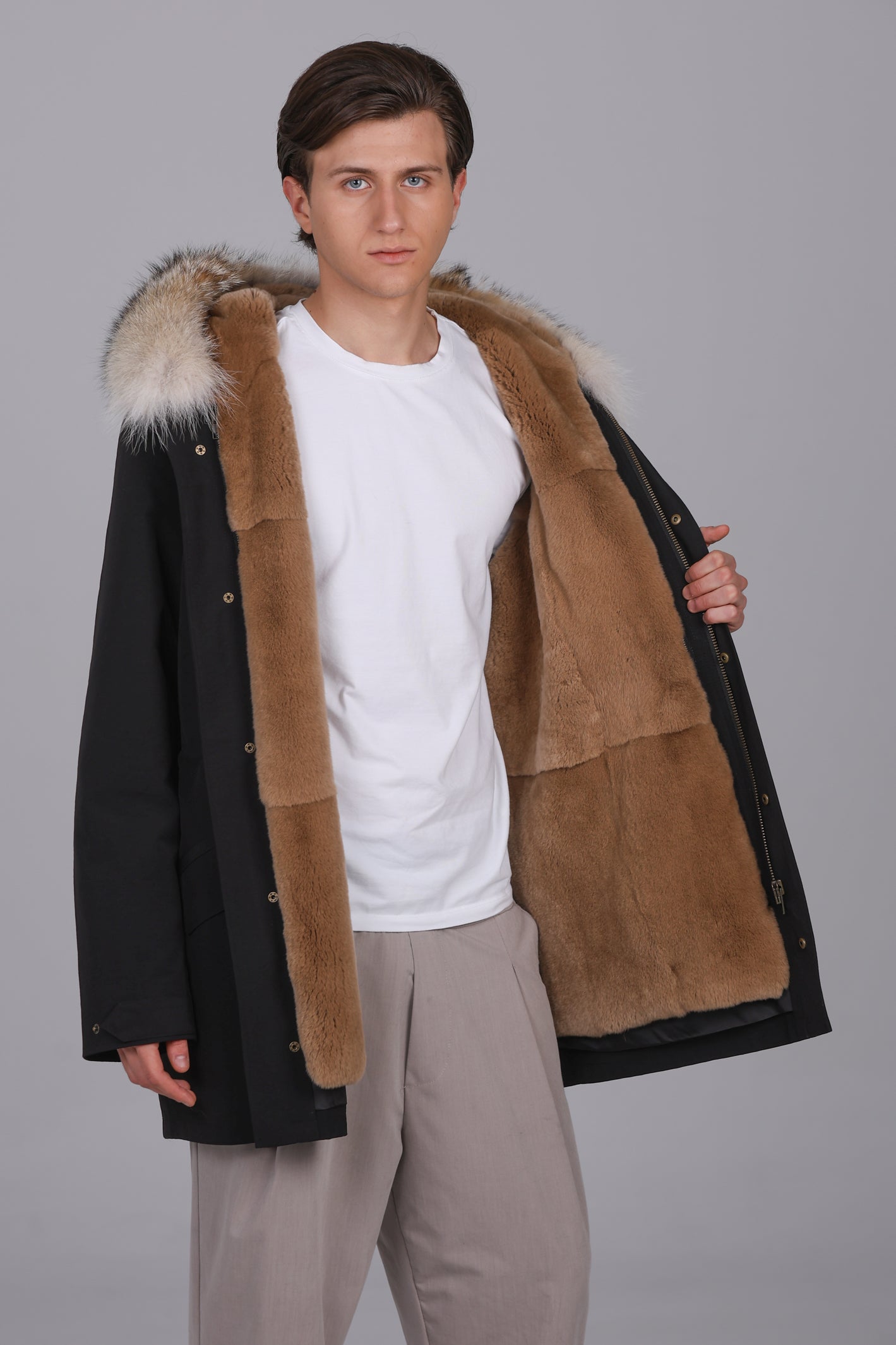 Parka  long in misto cotone impermeabile Coyote e Rex Rabbit