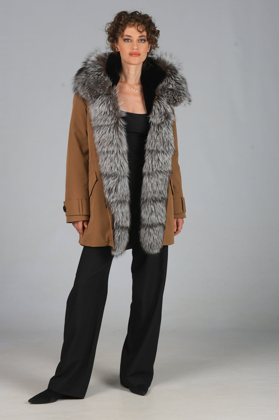 Parka long in misto cotone impermeabile Fox Silver