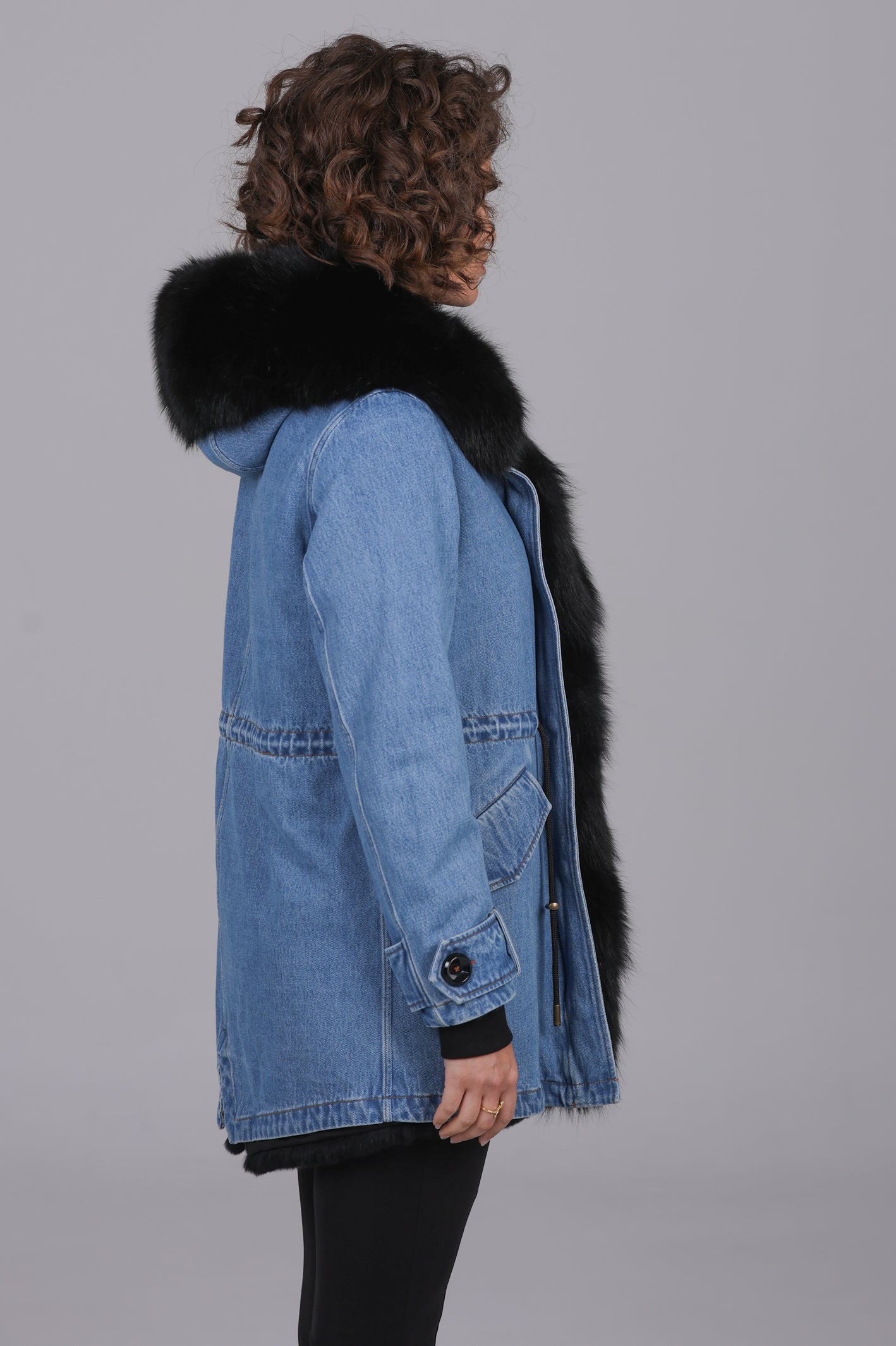 Parka long denim  Fox black