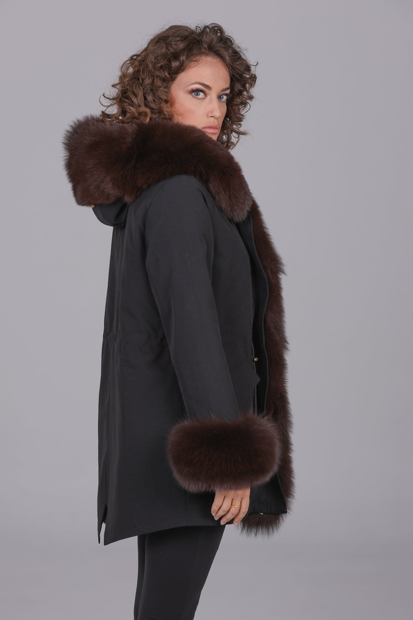 Parka long in misto cotone impermeabile Fox Brown