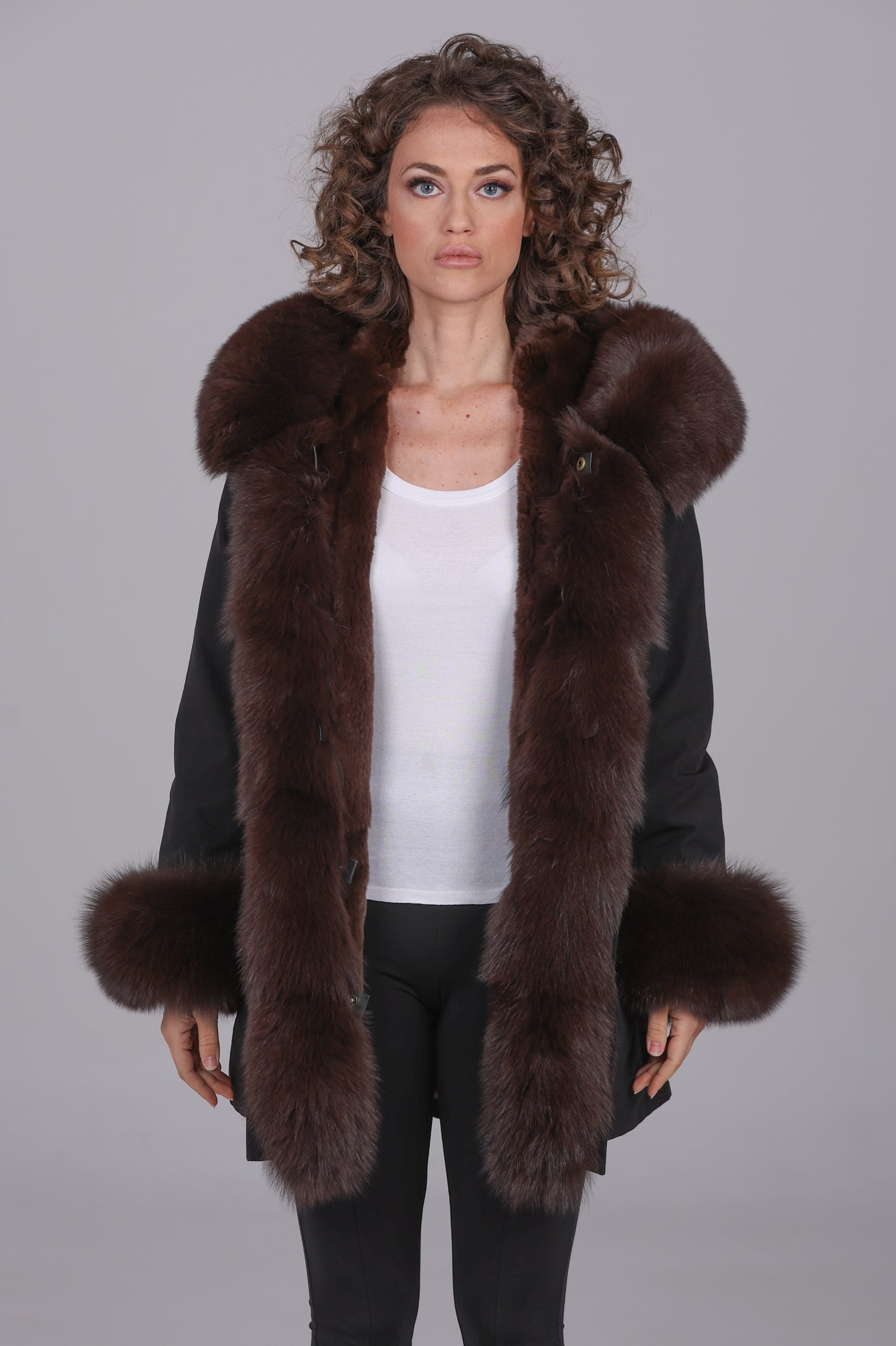 Parka long in misto cotone impermeabile Fox Brown