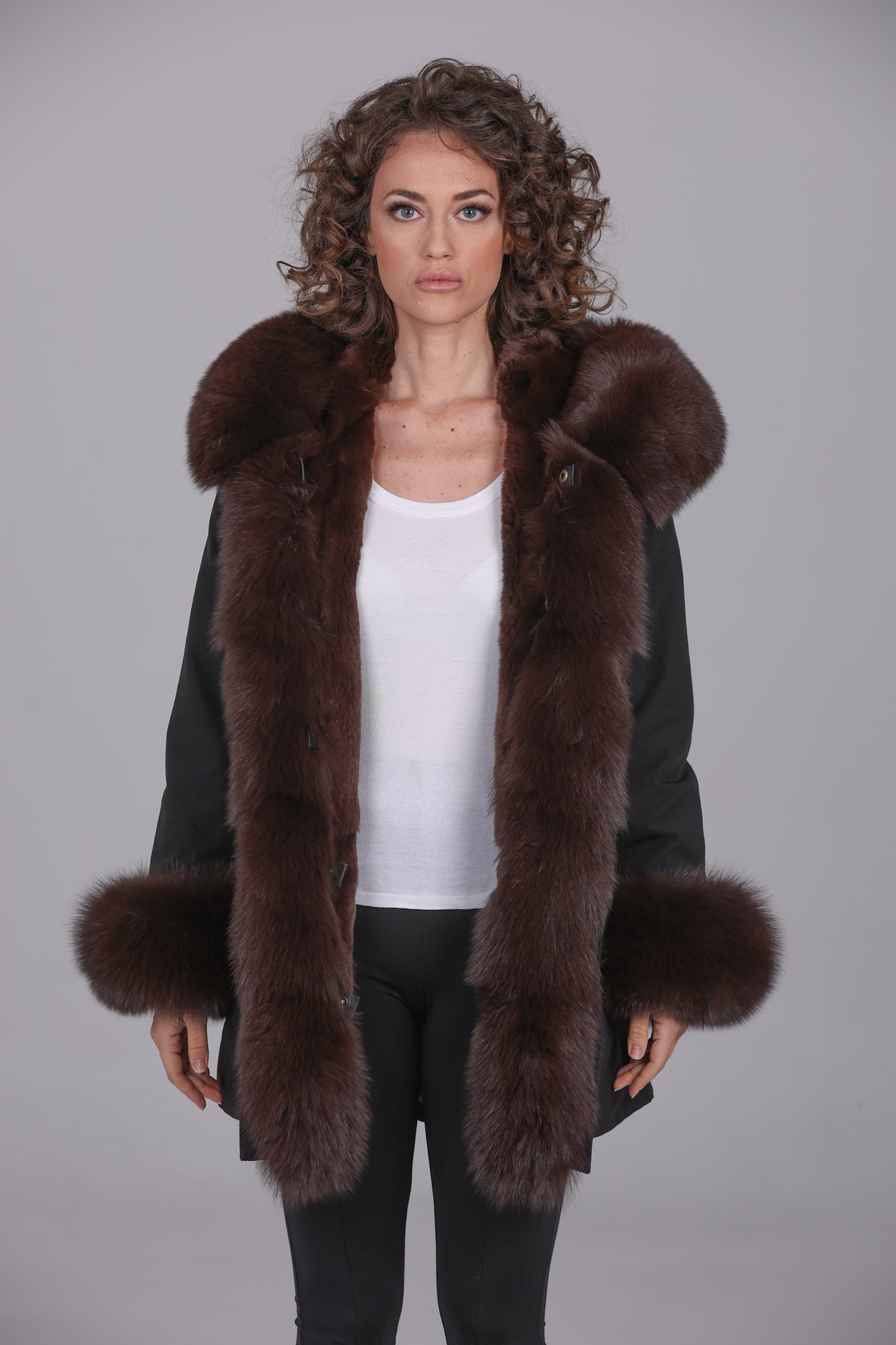 Parka long in misto cotone impermeabile Fox Brown