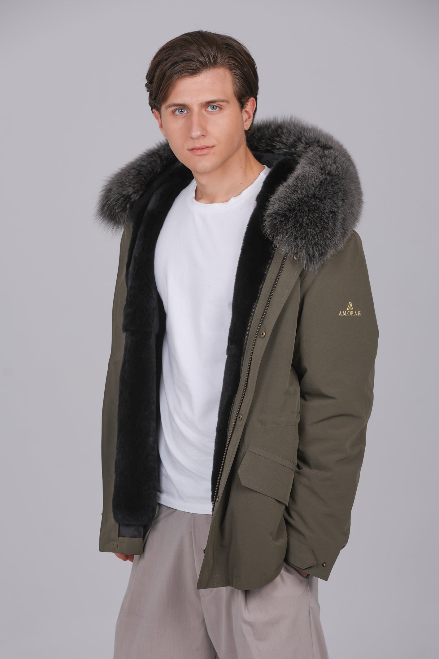 Parka short in misto cotone impermeabile fox Silver