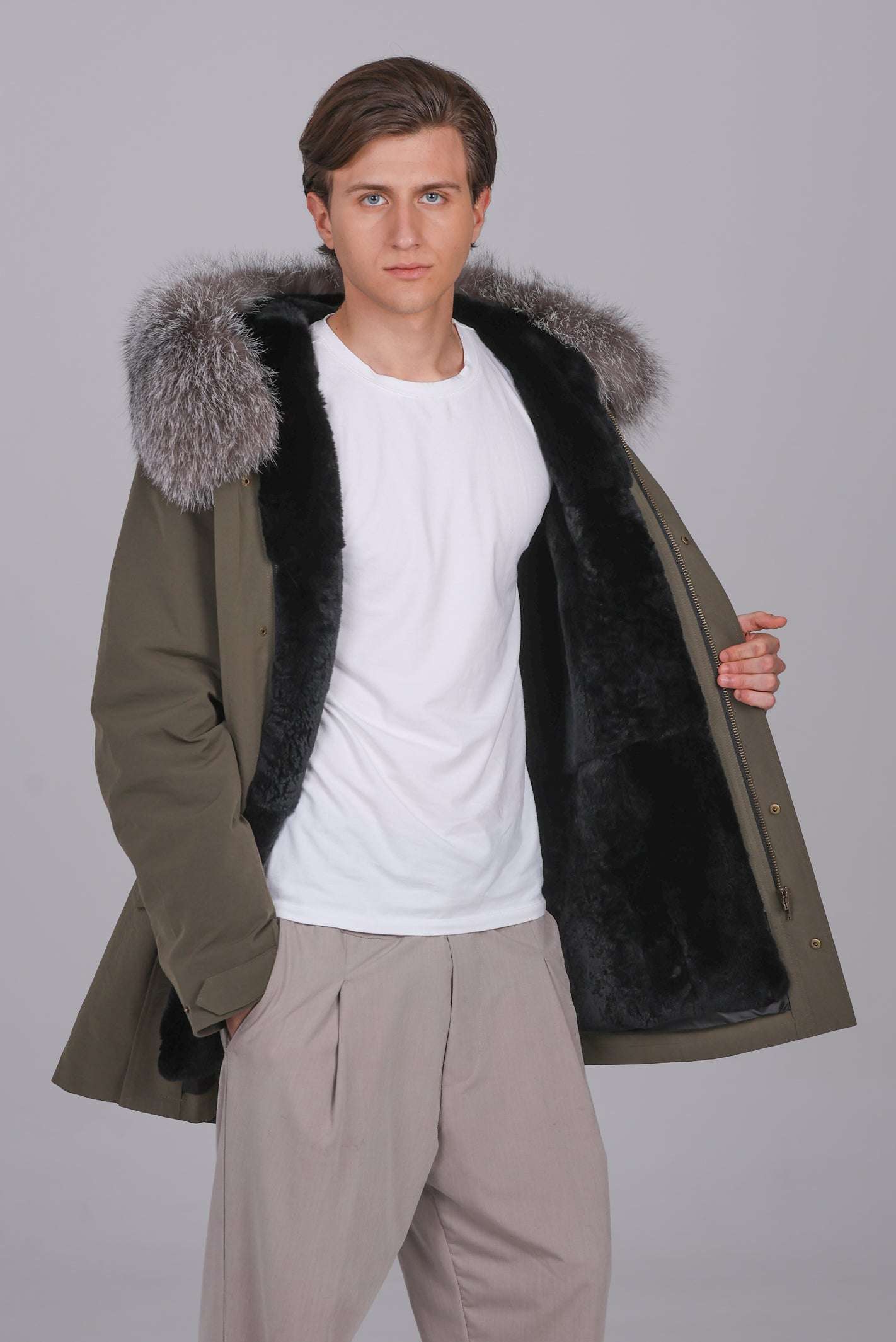 Parka long in misto cotone impermeabile fox frost