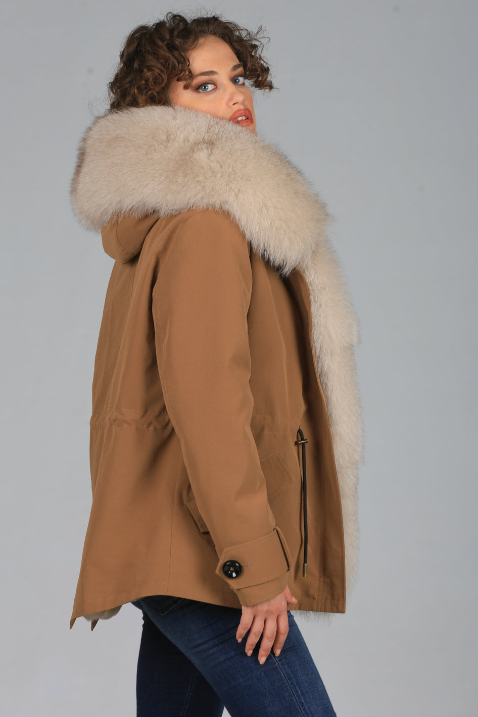 Parka short in misto cotone impermeabile  Fox Beige