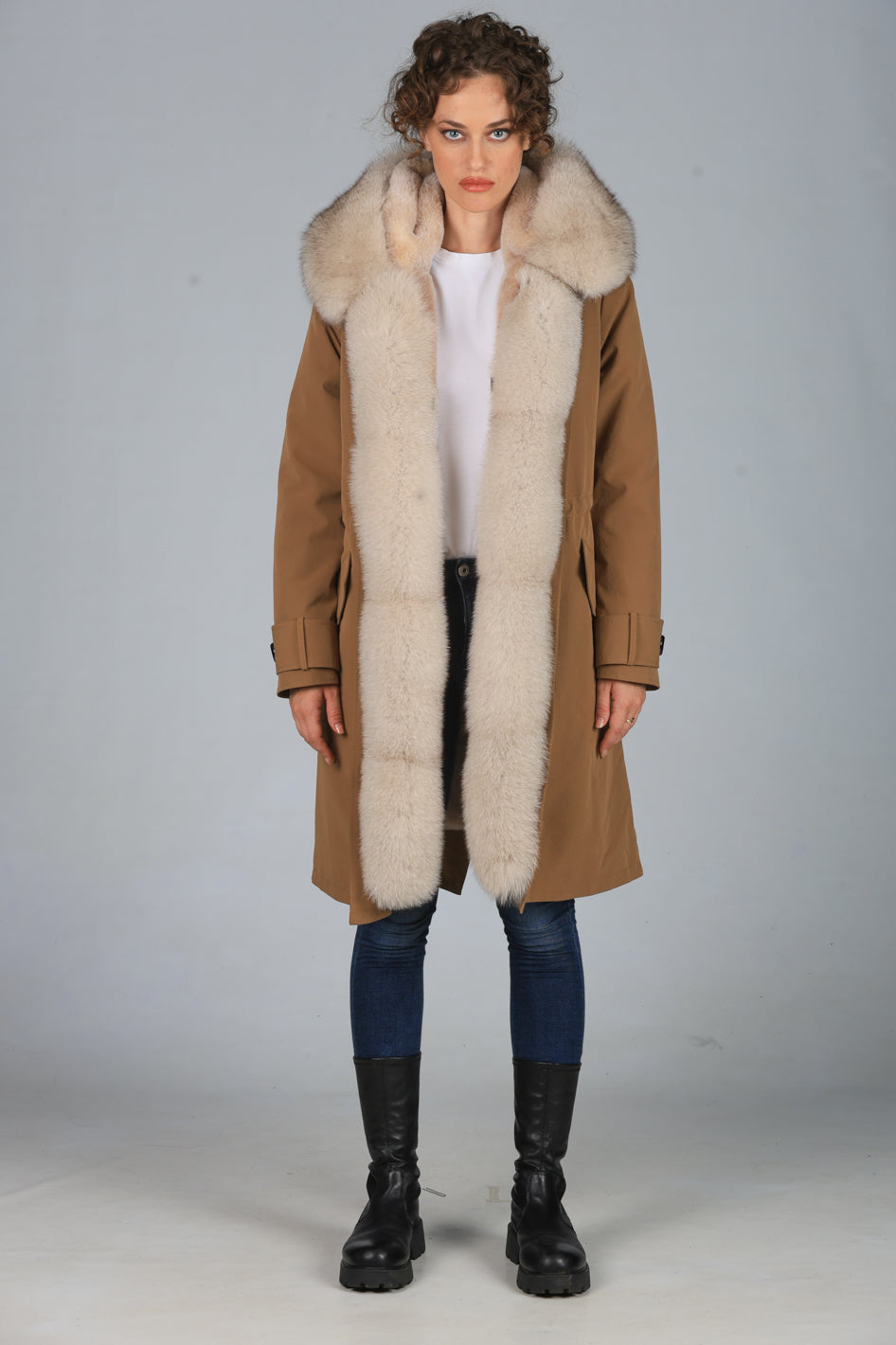 Parka  x-long in misto cotone impermeabile  Fox Beige