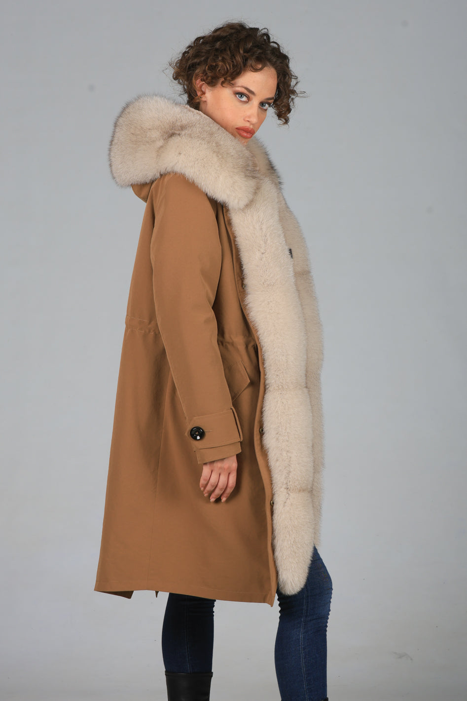 Parka  x-long in misto cotone impermeabile  Fox Beige