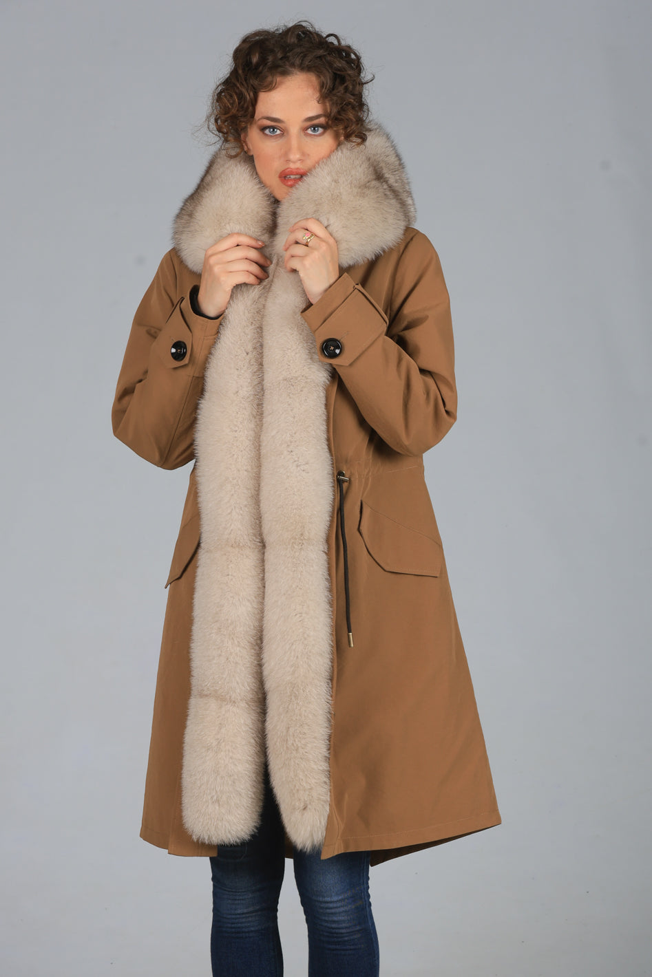 Parka  x-long in misto cotone impermeabile  Fox Beige