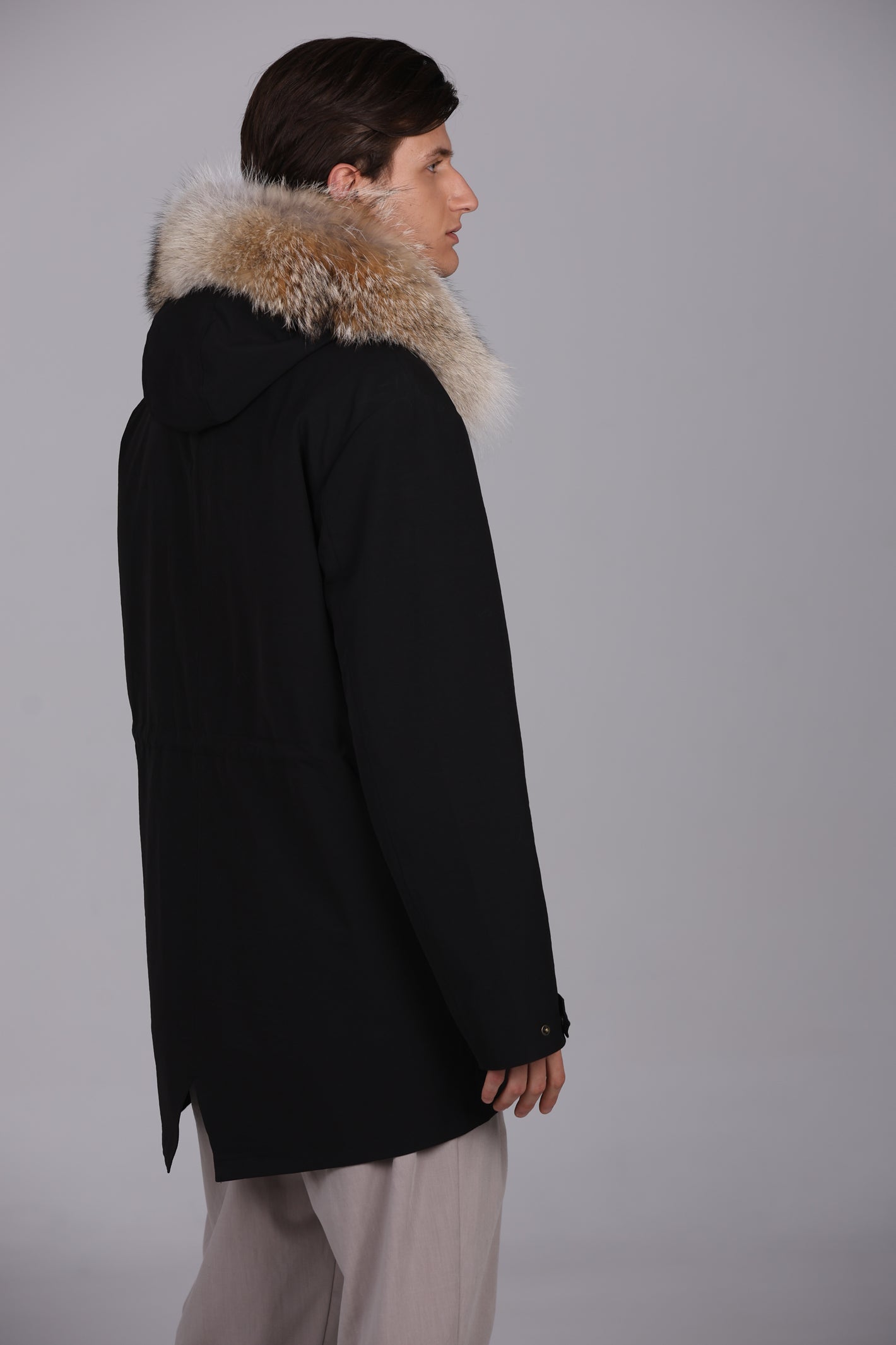 Parka  long in misto cotone impermeabile Coyote e shearling