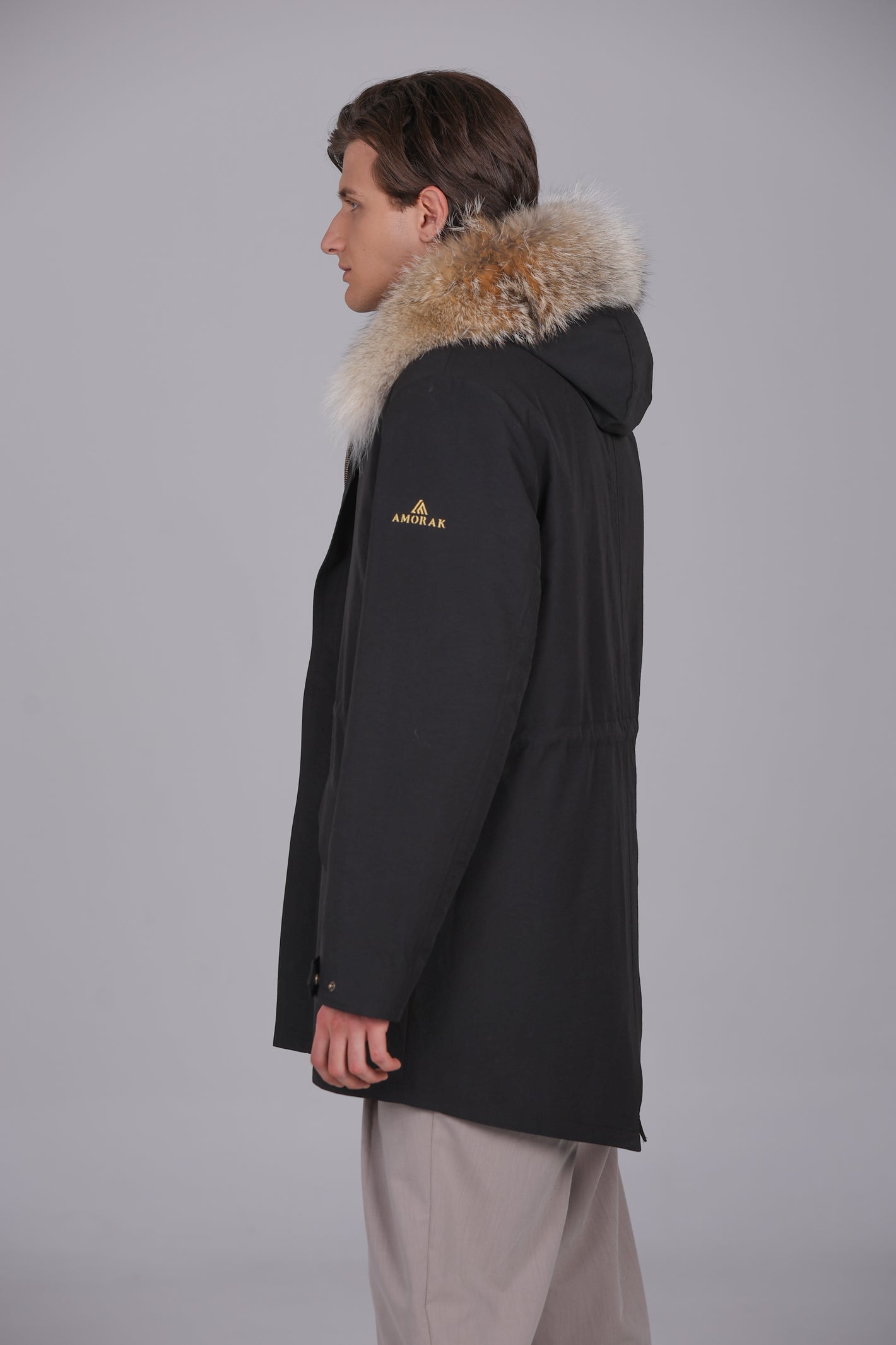 Parka  long in misto cotone impermeabile Coyote e shearling