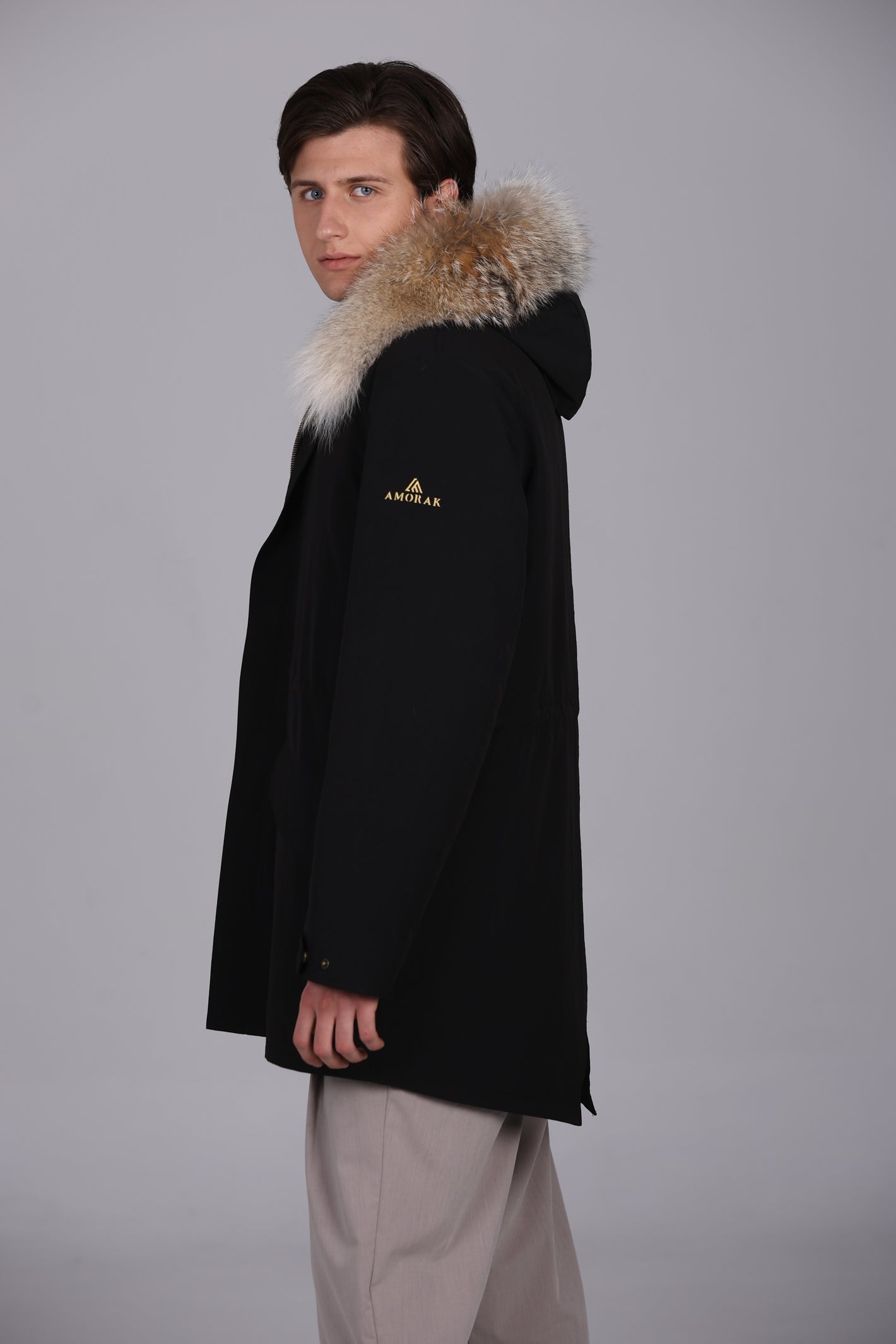 Parka  long in misto cotone impermeabile Coyote e shearling