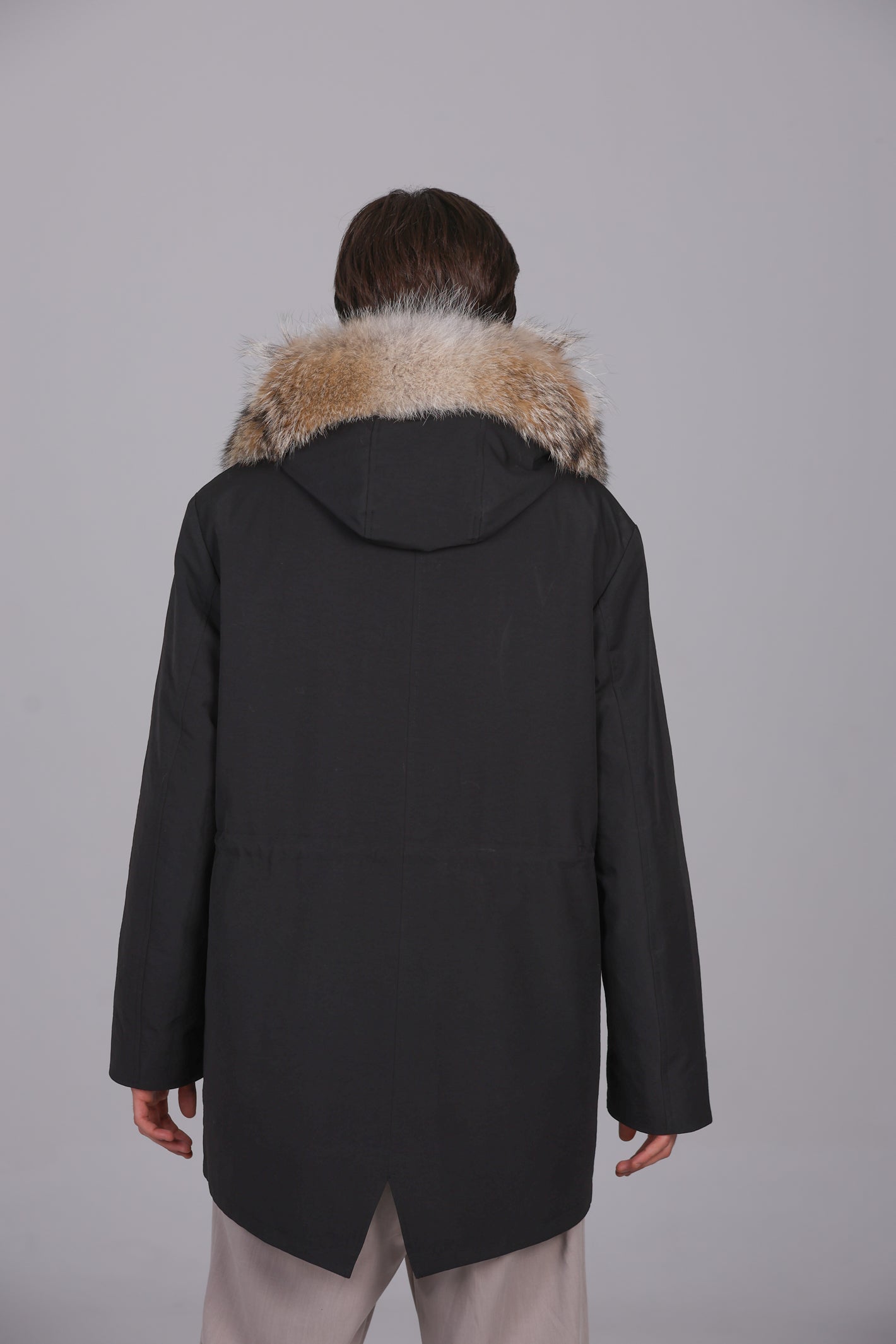 Parka  long in misto cotone impermeabile Coyote e shearling