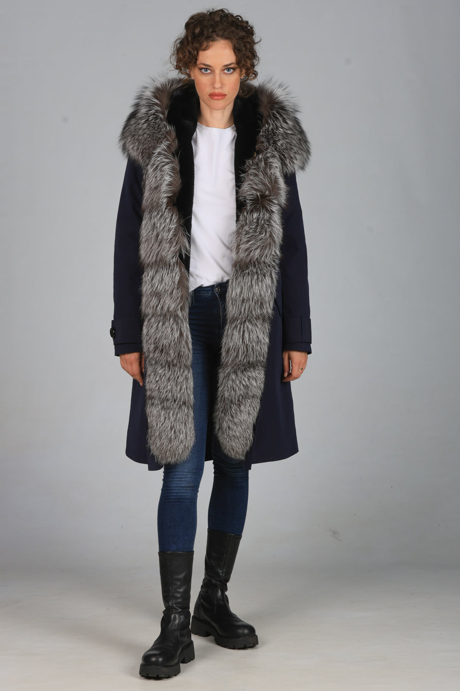 Parka x-long in misto cotone impermeabile Fox Silver