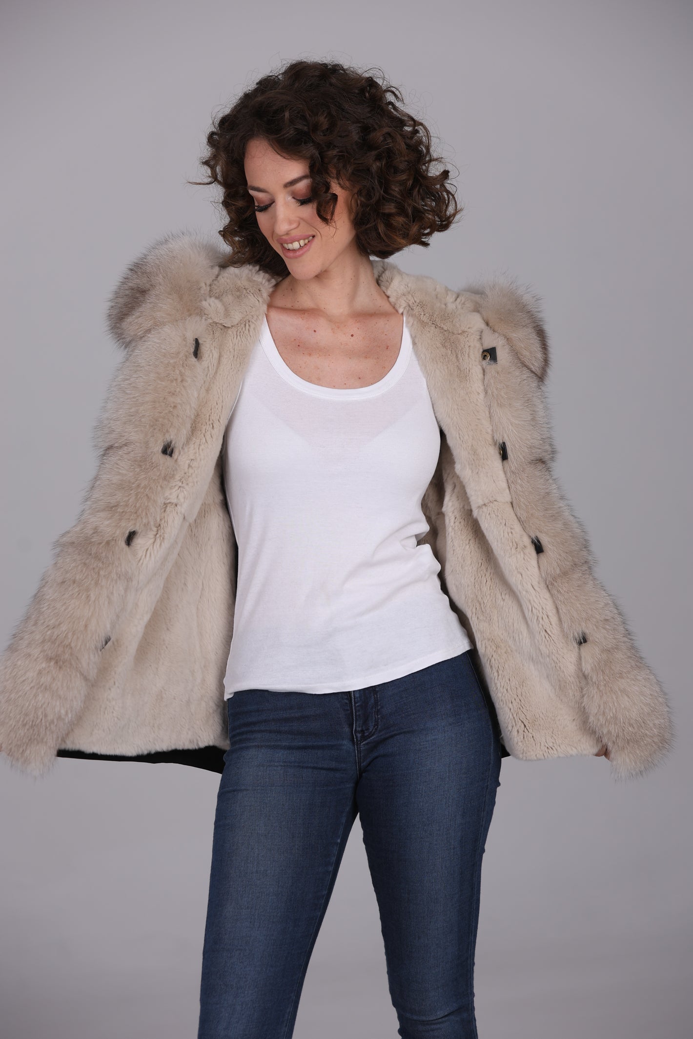 Parka short in misto cotone impermeabile  Fox Beige