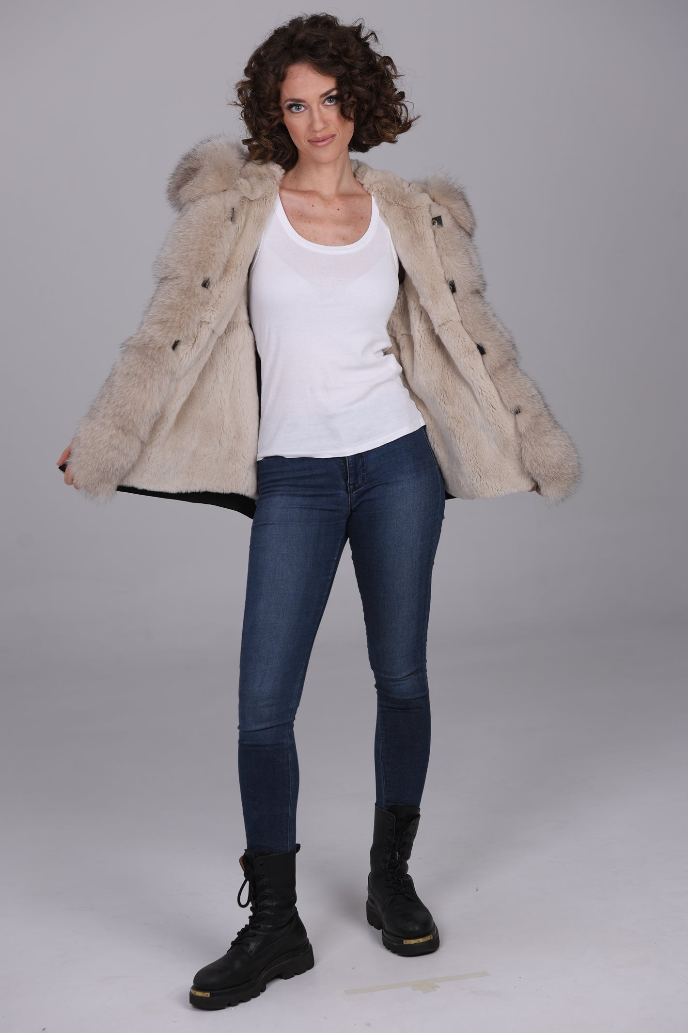 Parka short in misto cotone impermeabile  Fox Beige