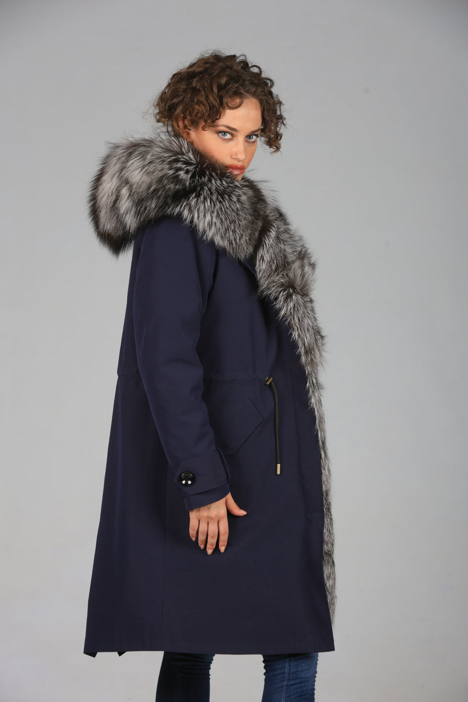 Parka x-long in misto cotone impermeabile Fox Silver