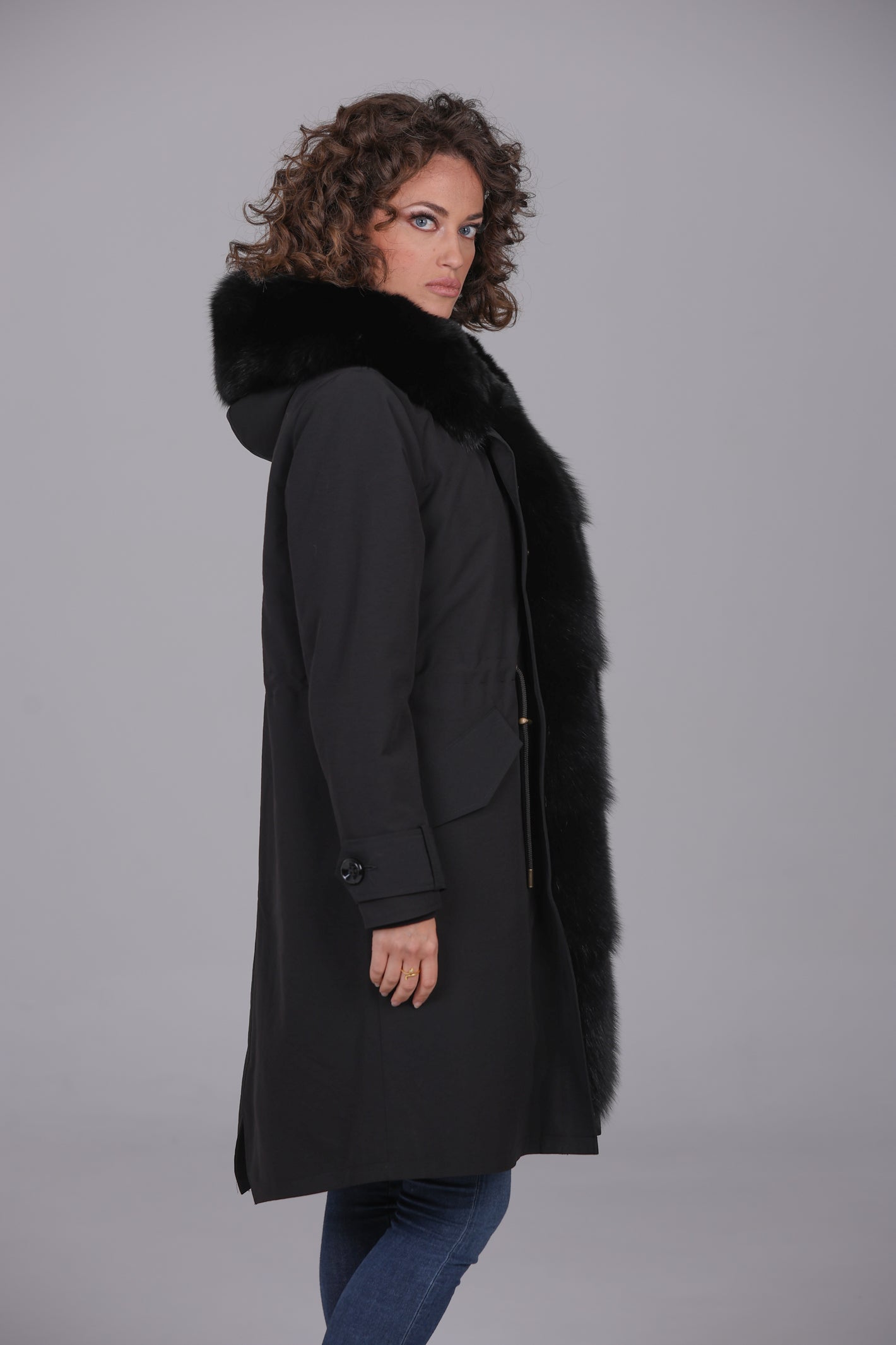 Parka  x-long in misto cotone  impermeabile  Fox Black