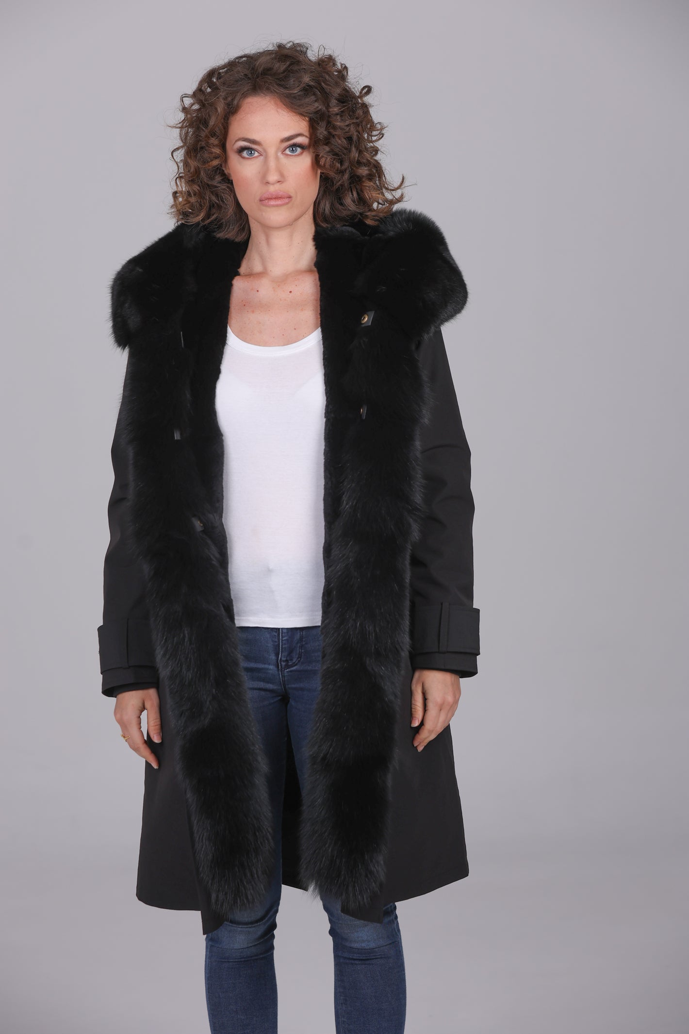 Parka  x-long in misto cotone  impermeabile  Fox Black