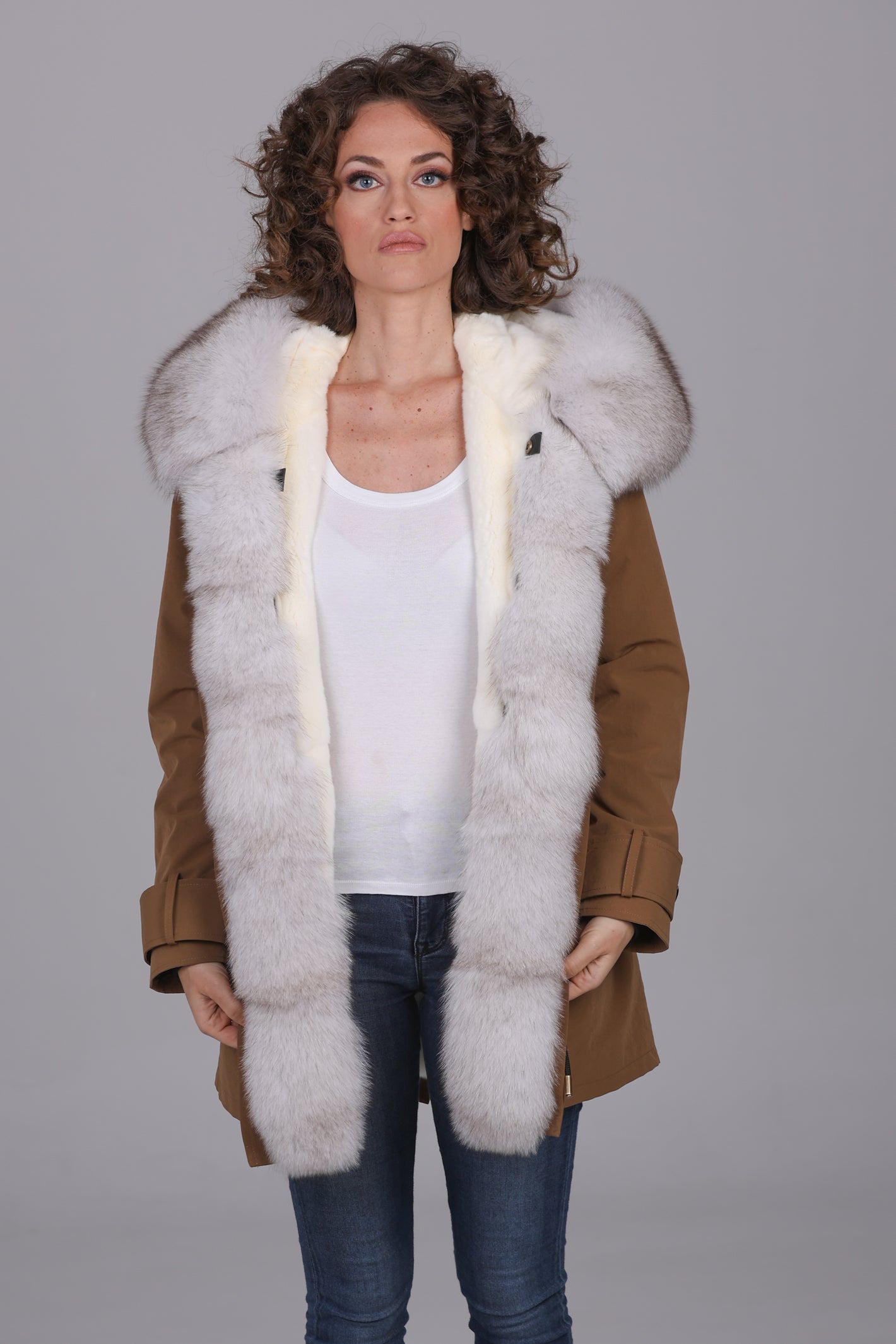 Parka  long in misto cotone impermeabile  Fox White