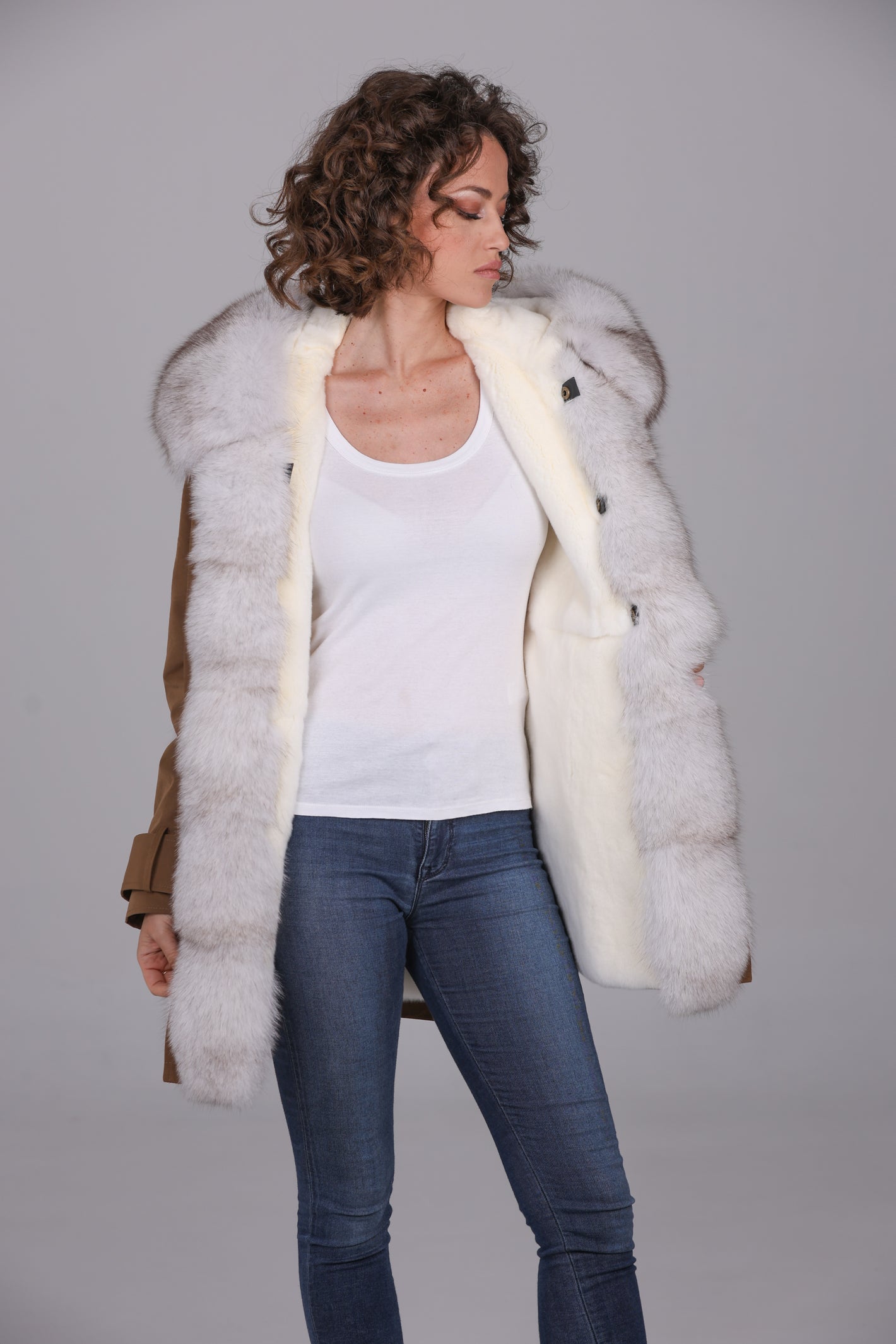 Parka  long in misto cotone impermeabile  Fox White