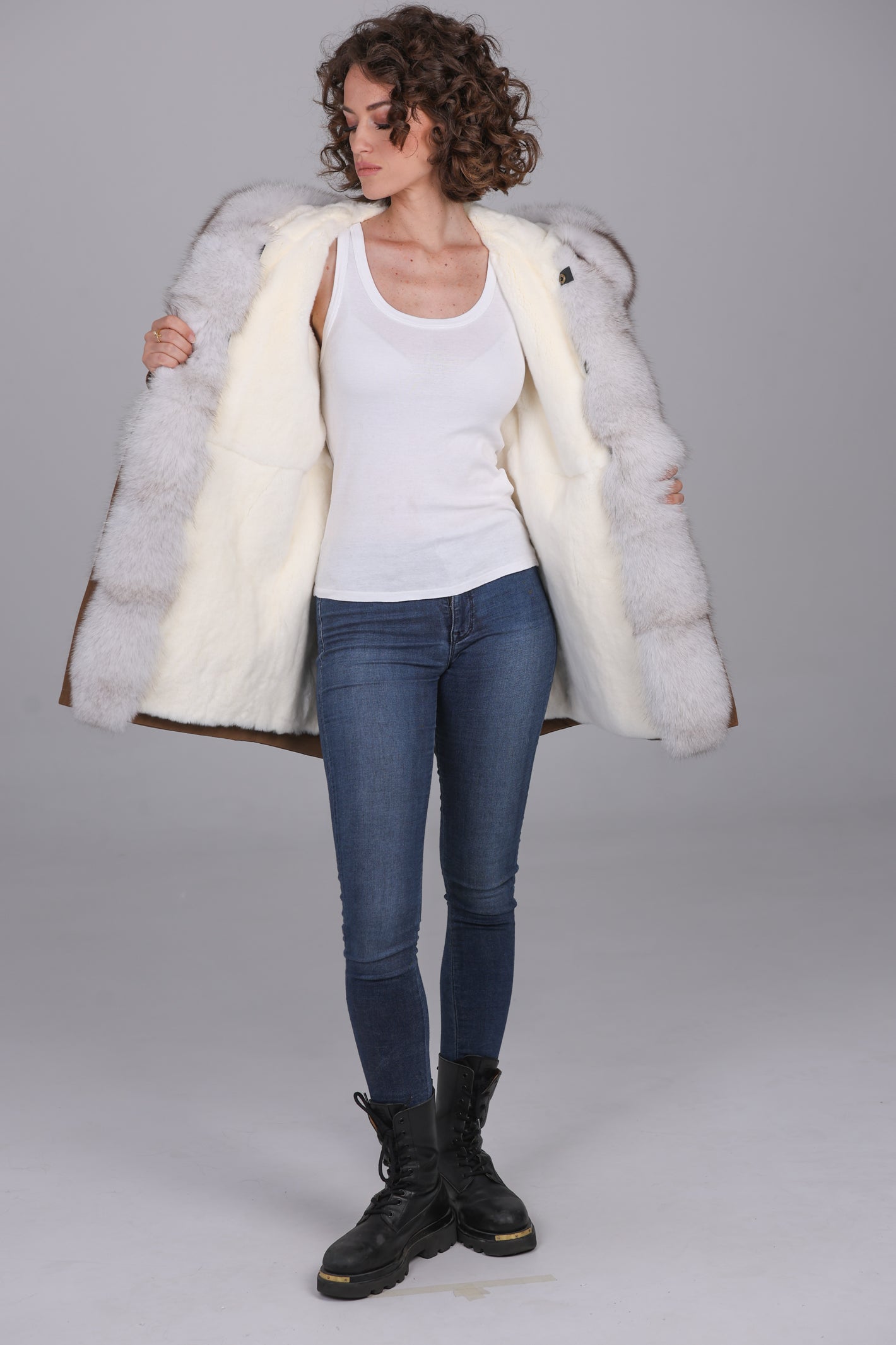 Parka  long in misto cotone impermeabile  Fox White