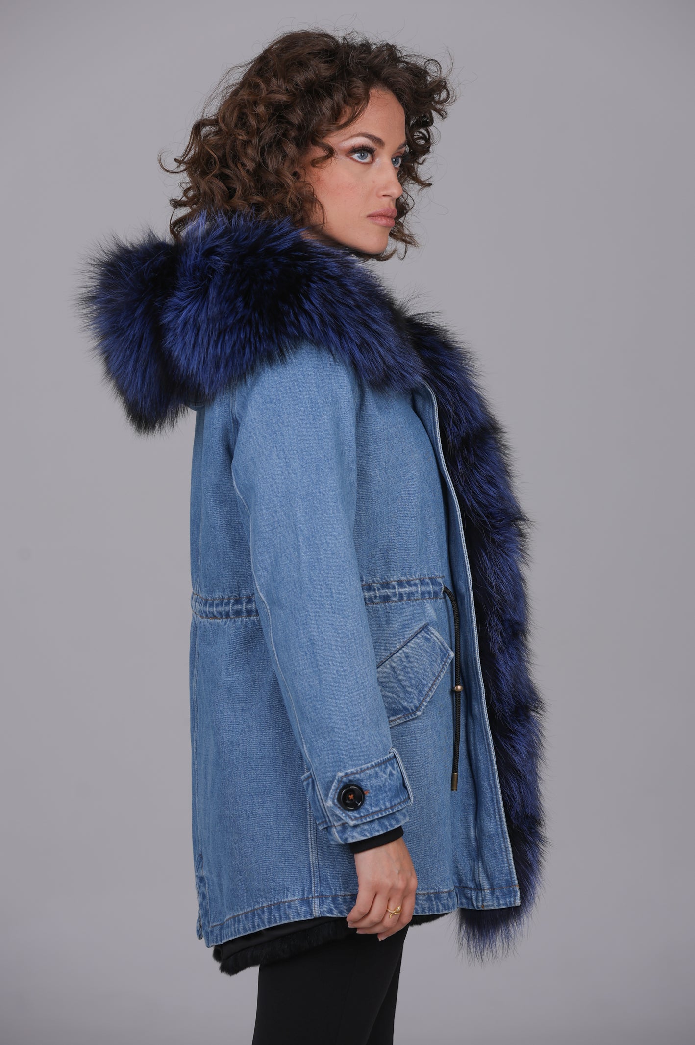 Parka long denim  Fox silver blue