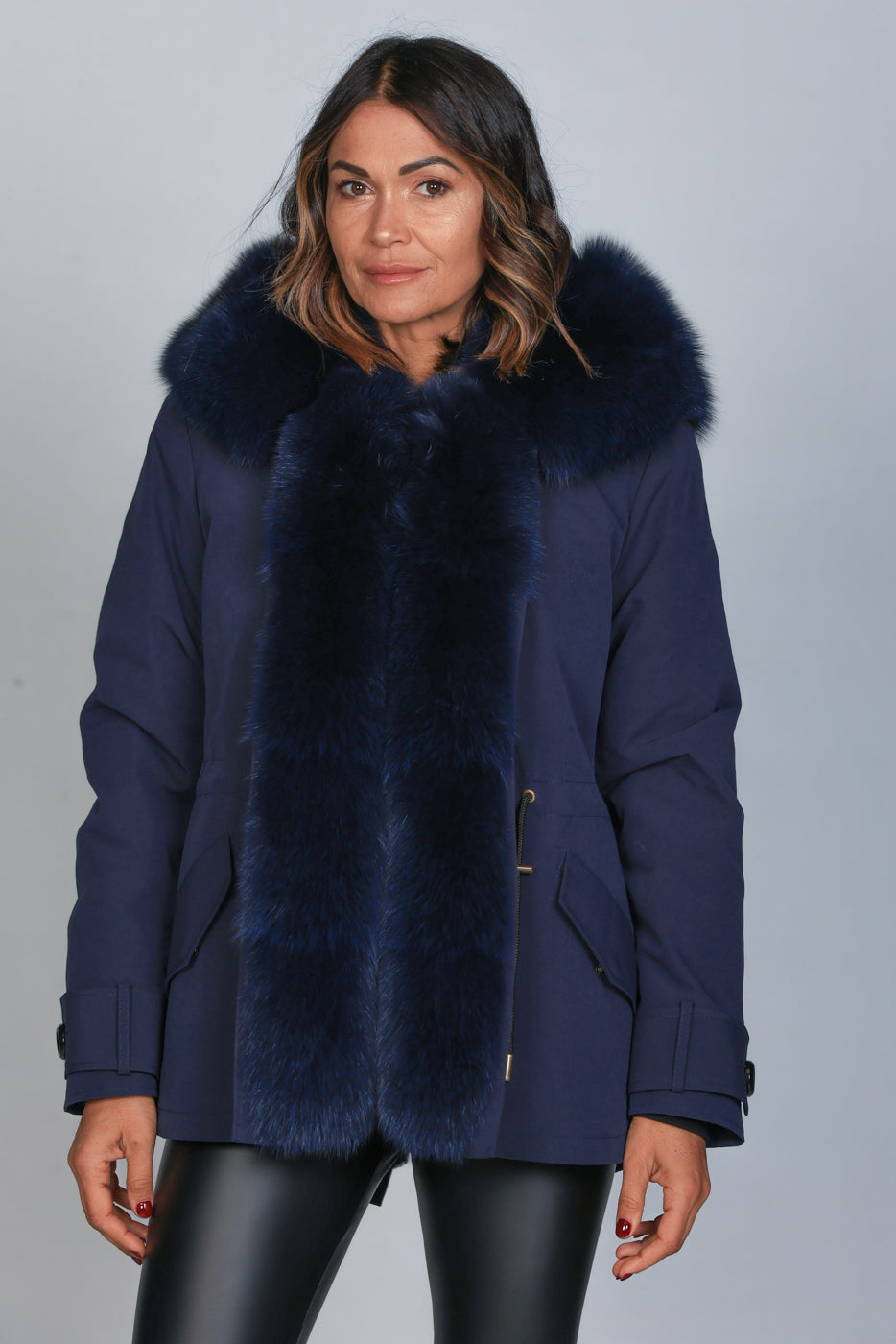 Parka  short  in misto cotone impermeabile Fox blu